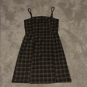 Altar'd State Black, Green, and Orange Plaid Mini Dress